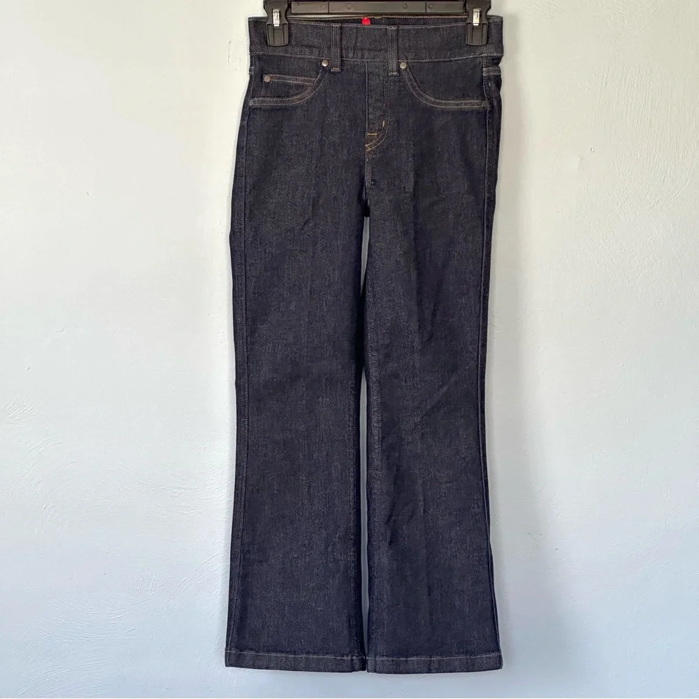 SPANX EveryWear Pull-On Flare Jeans XS Dark Raw Indigo High Rise Shaping NWOT